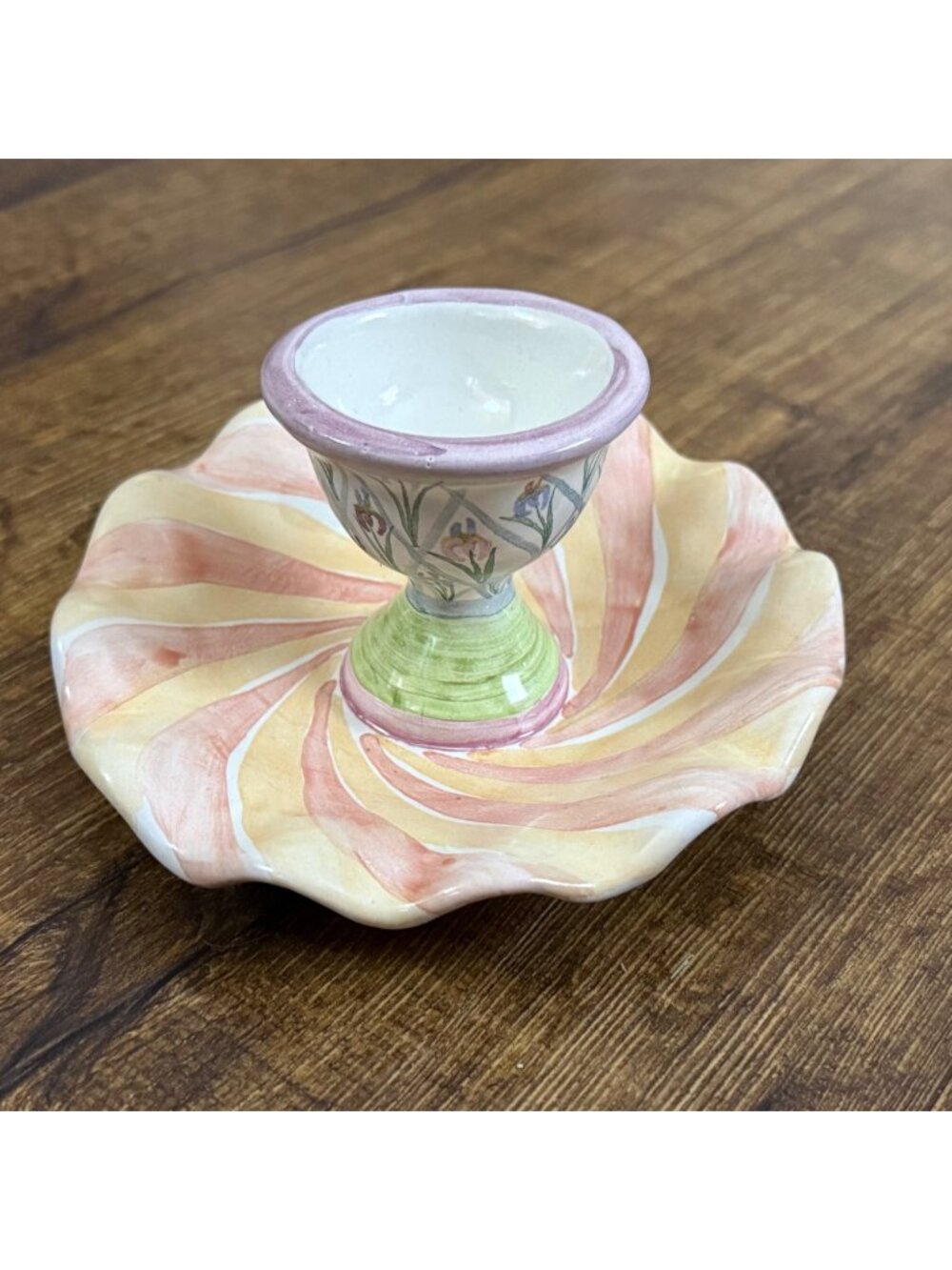MacKenzie-Childs Bearded Iris Egg Cup Fluted Retired Whimsical 2-7/8"